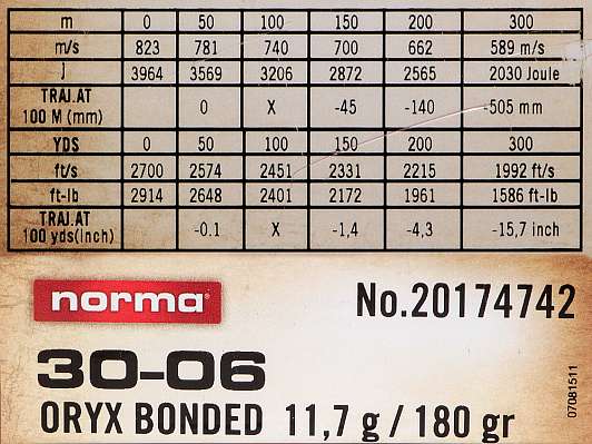Охотничий патрон .30-06 Norma 180/11.7 New Oryx 17474 (20) фото 2