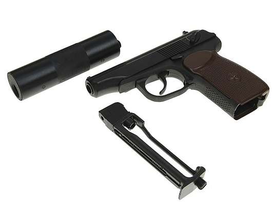 Пневматический пистолет МР 654К-22 с фальшглушителем обновленная ручоятка фото 2