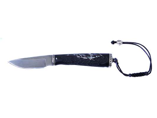 Ножи Рукавишникова Малая финка А01. клинок , рукоять -черное дерево (Африка), серебро, инкру-ция фото 2