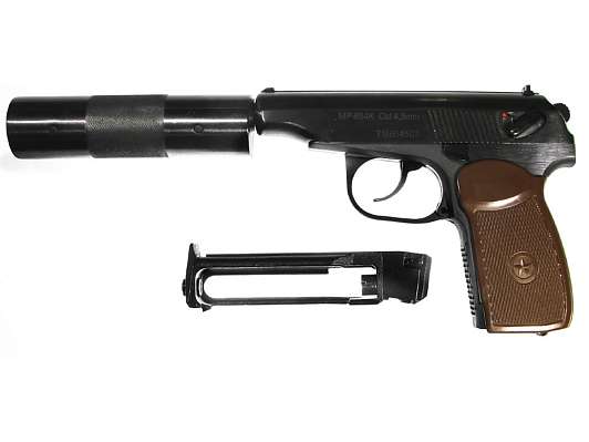 Пневматический пистолет МР 654К-22 с фальшглушителем обновленная ручоятка фото 1